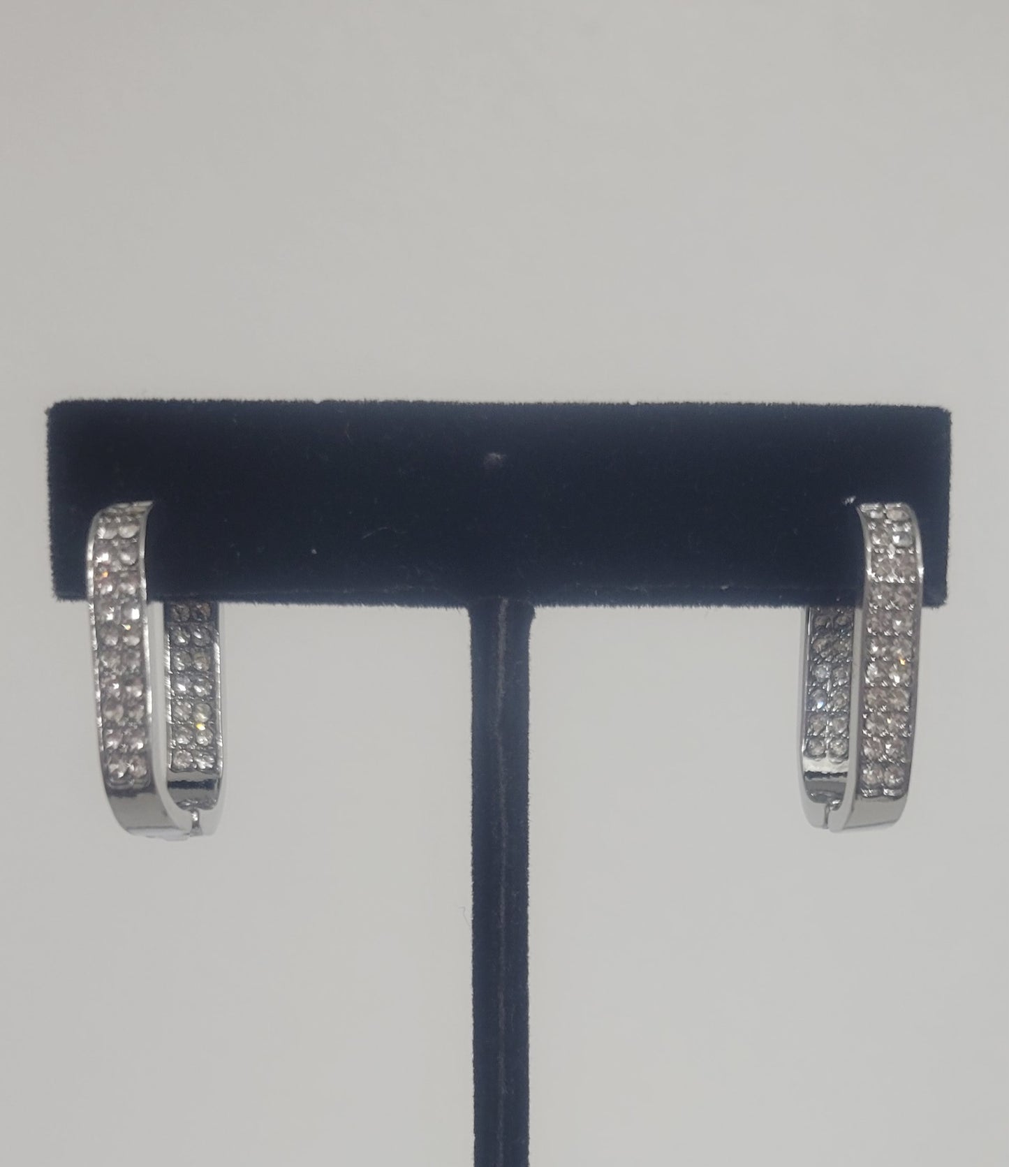 WHITE  SILVER  HINGE HOOP EARRINGS