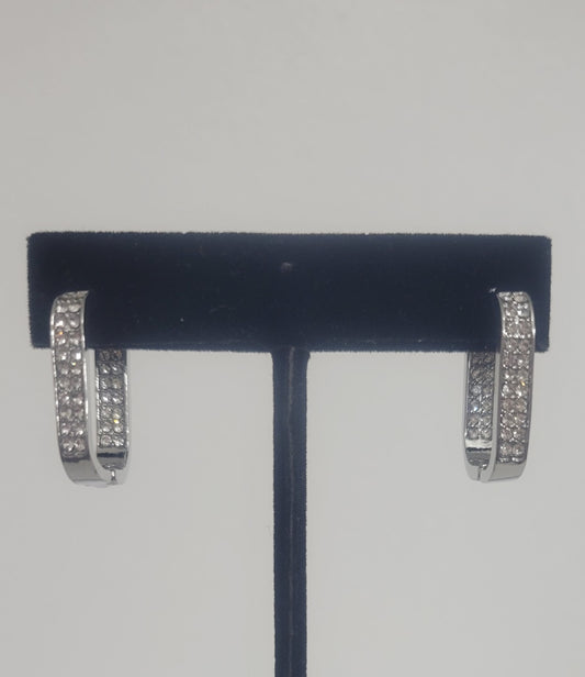 WHITE  SILVER  HINGE HOOP EARRINGS