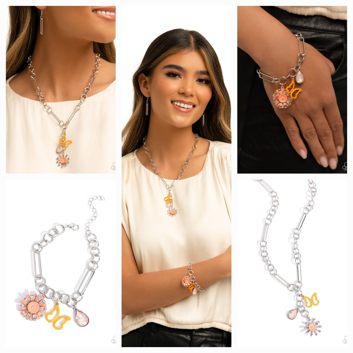 Aerial Adventure - Orange. Necklace Earring Set & Bracelet