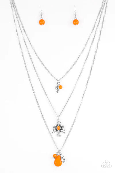 Soar With The Eagles - Orange Paparazzi Necklace