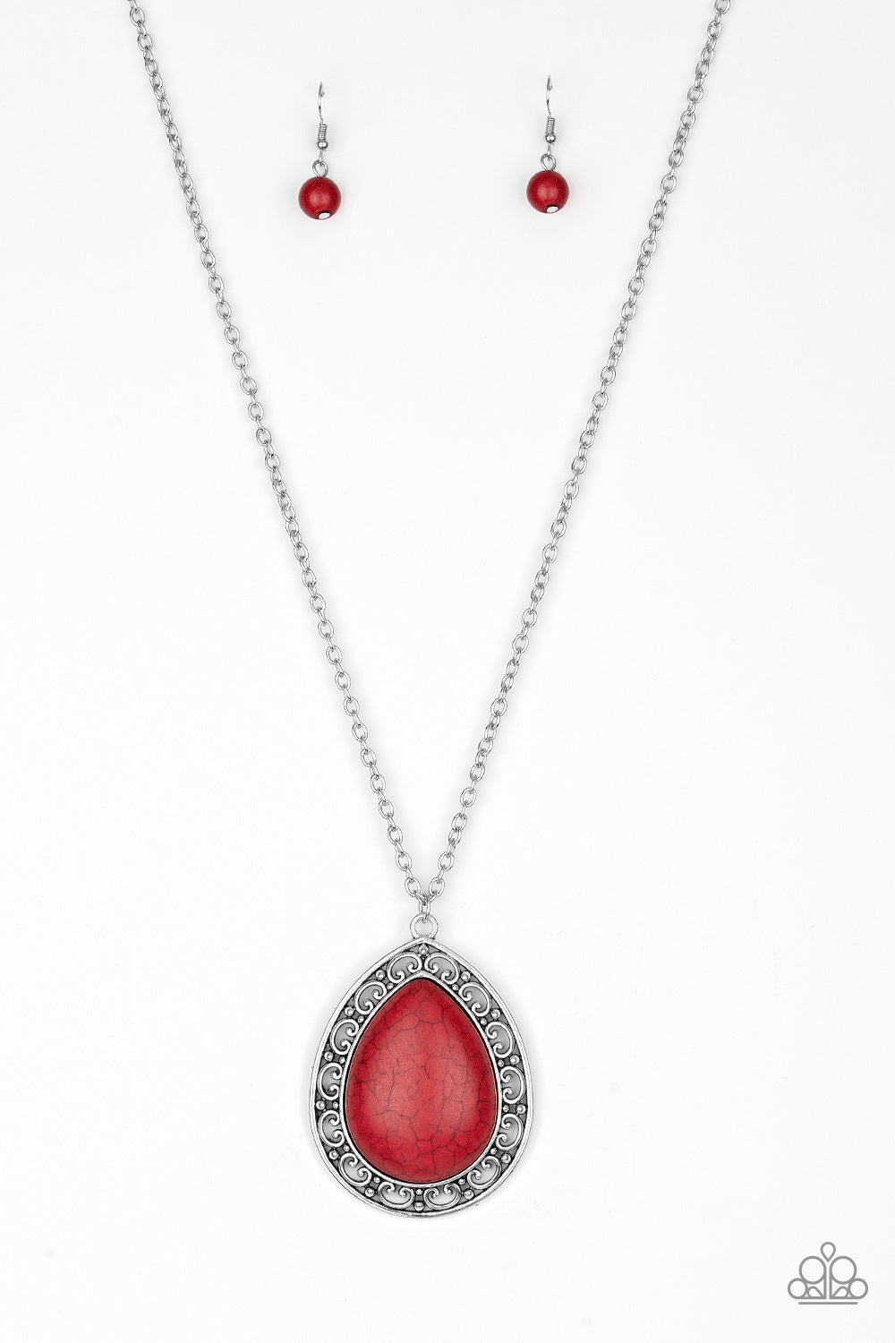 Full Frontier - Red Necklace Earring Set