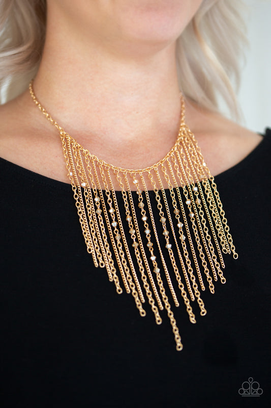 First Class Fringe - Gold Necklace Earring Set