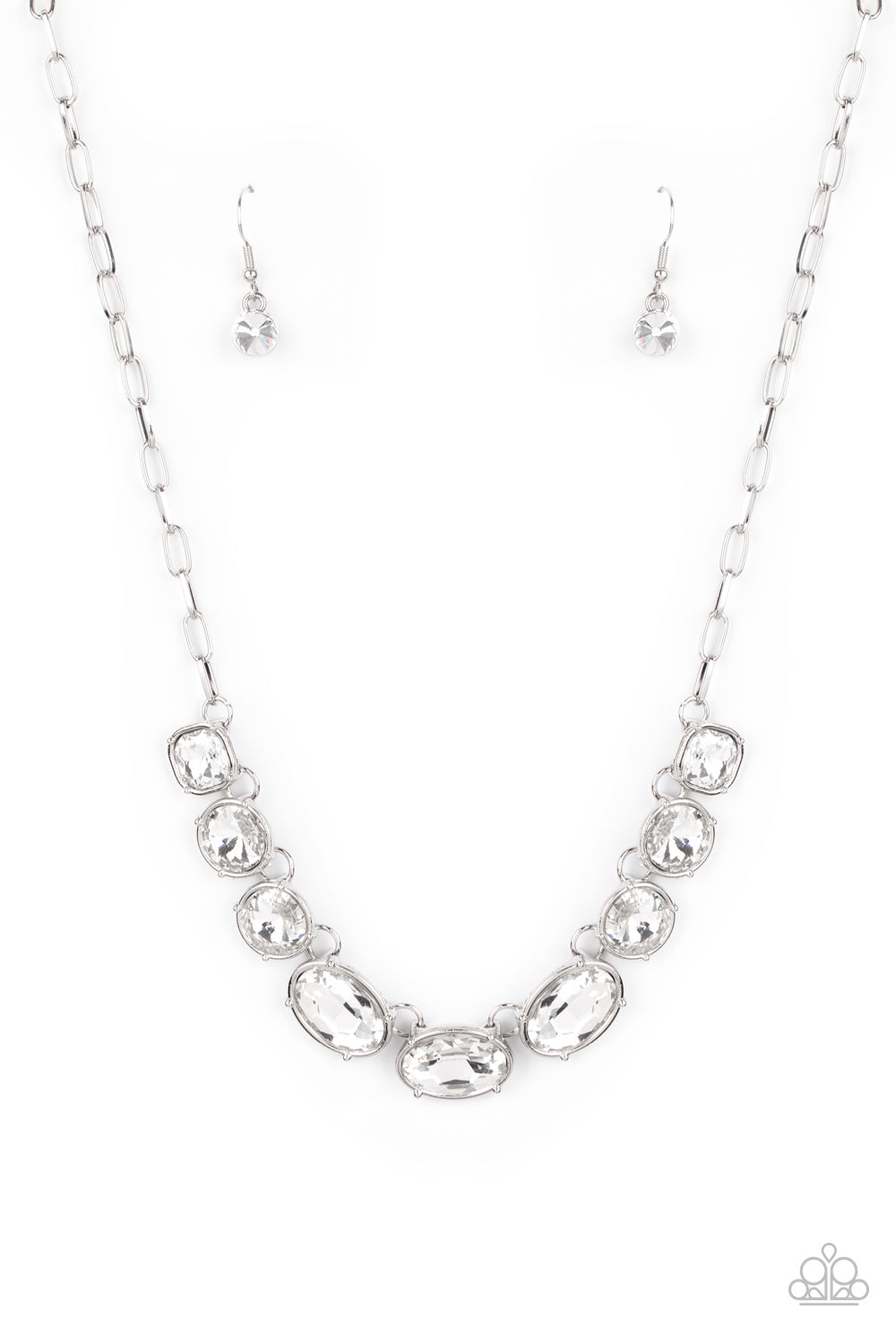 Gorgeously Glacial - White Necklace Earring Set