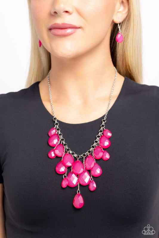 Front Row Flamboyance - Pink Necklace Earring Set