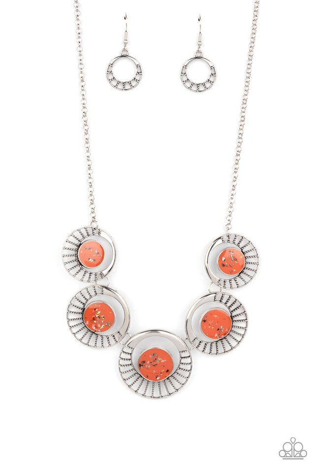 Elliptical Effervescence - Orange Necklace Earring Set