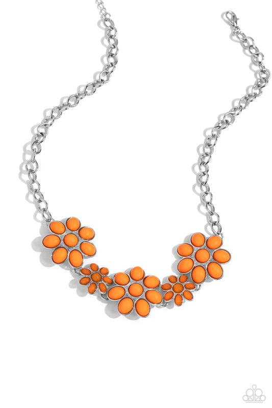 Flamboyantly Flowering - Orange Necklace Earring Set