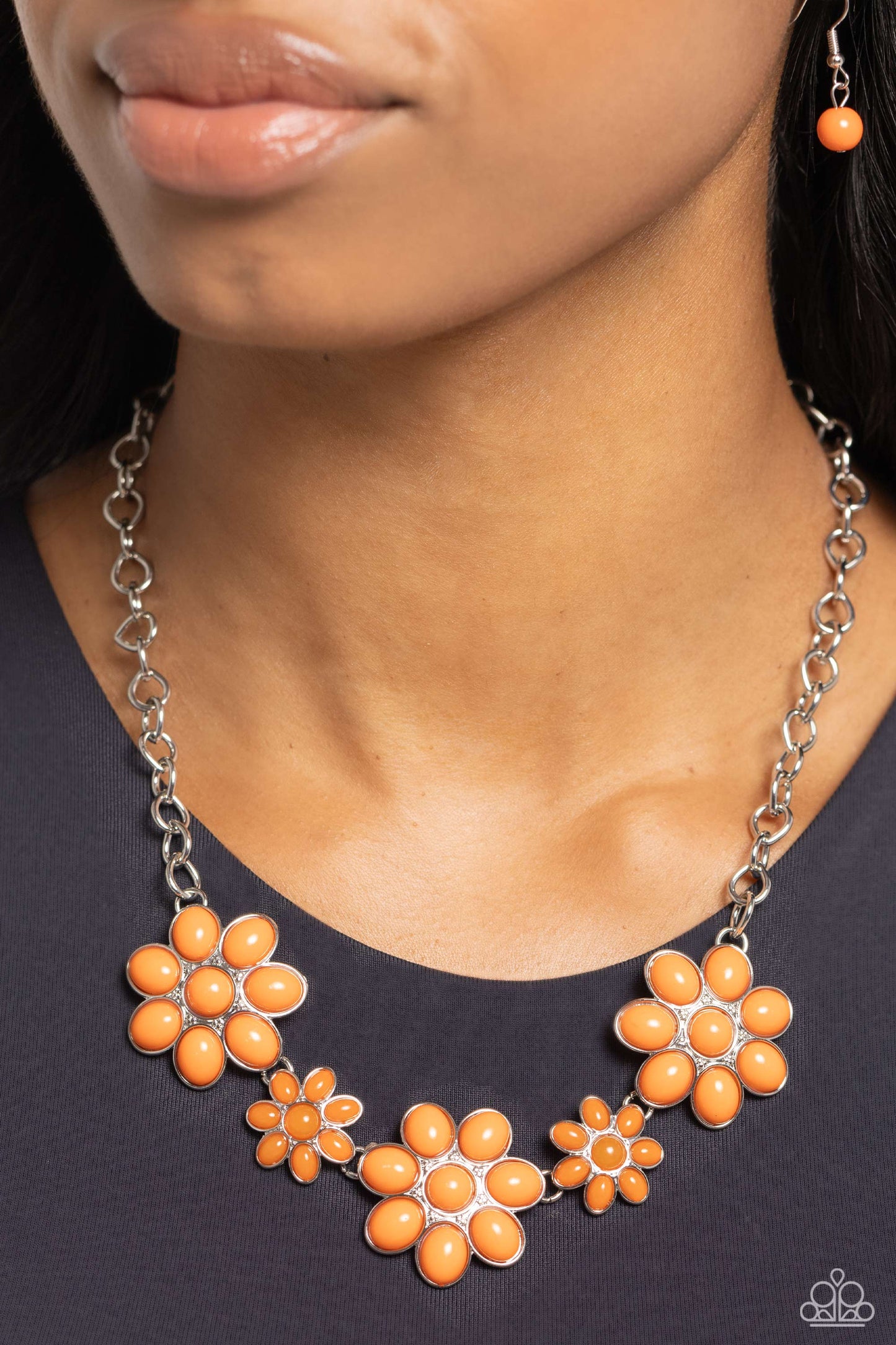 Flamboyantly Flowering - Orange Necklace Earring Set