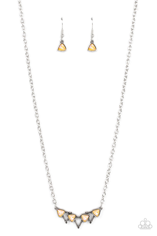 Pyramid Prowl - Yellow Necklace Earring Set