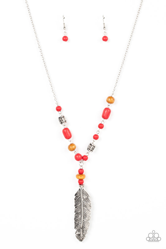 Watch Me Fly - Red Necklace Earring Set