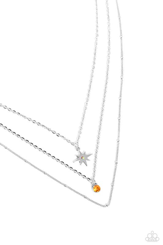 Trendy Twinkle - Orange Necklace Earring Set