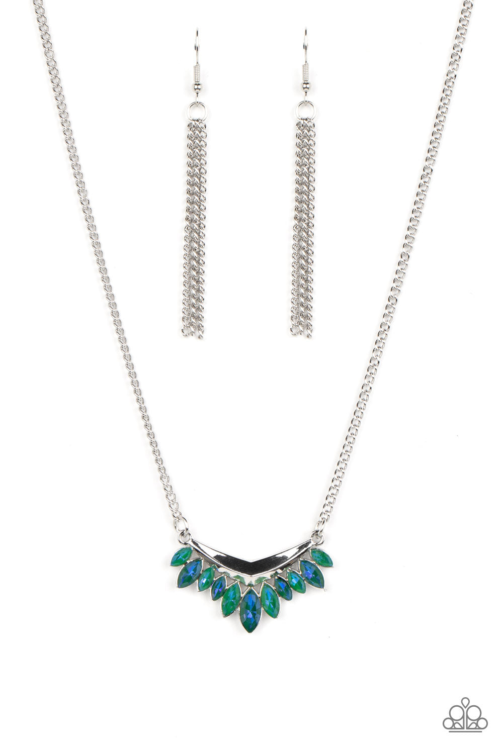 Flash of Fringe - Green Necklace Earring Set