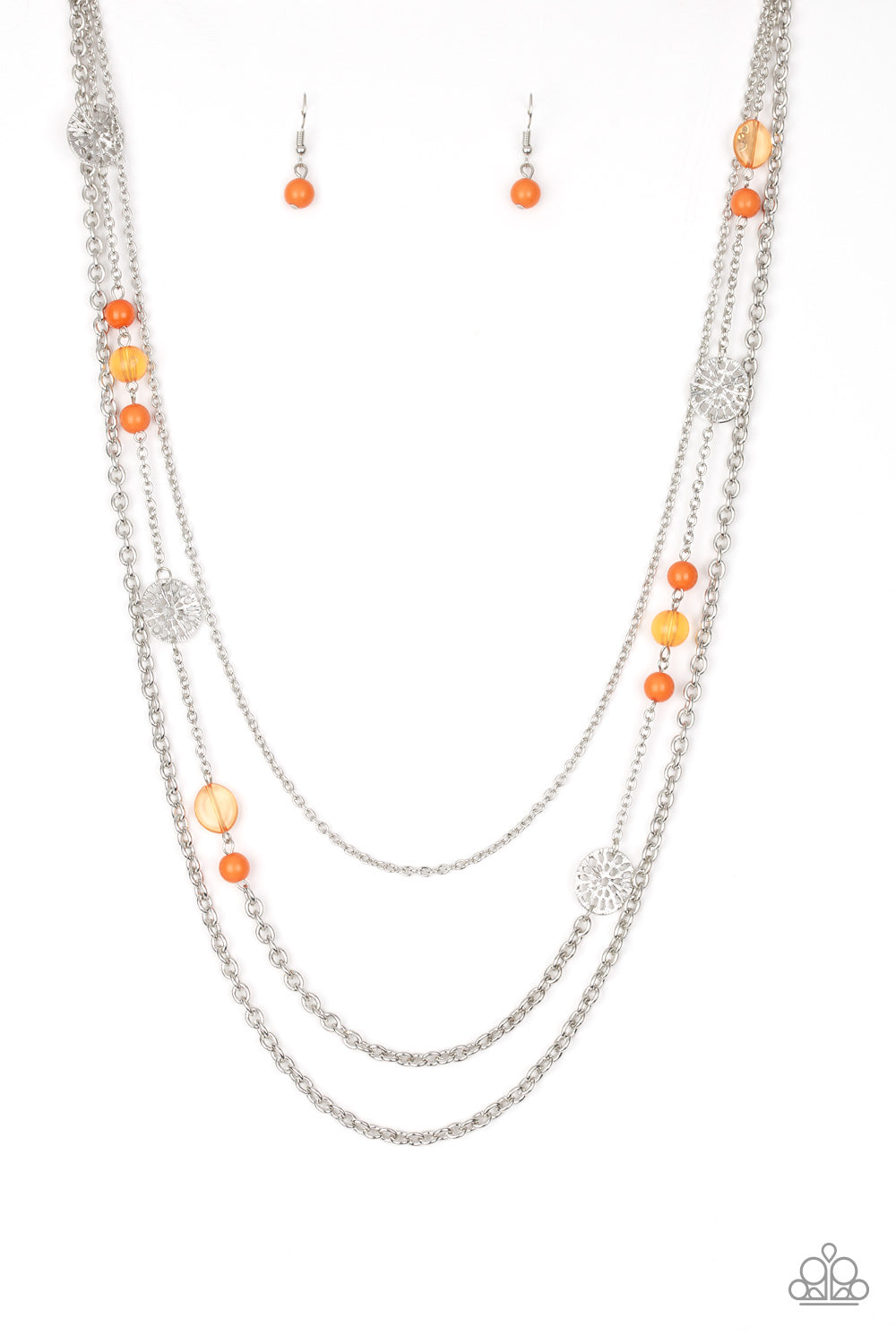 Pretty Pop-tastic! - Orange Necklace Earrings Set