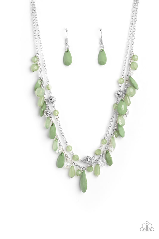 Flirty Flood - Green Necklace Earring Set