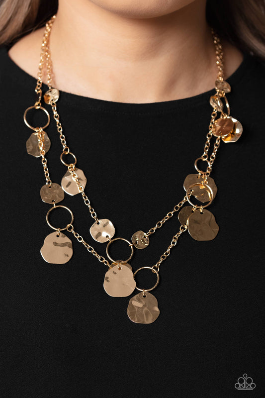 Hammered Horizons - Gold Necklace Earring Set