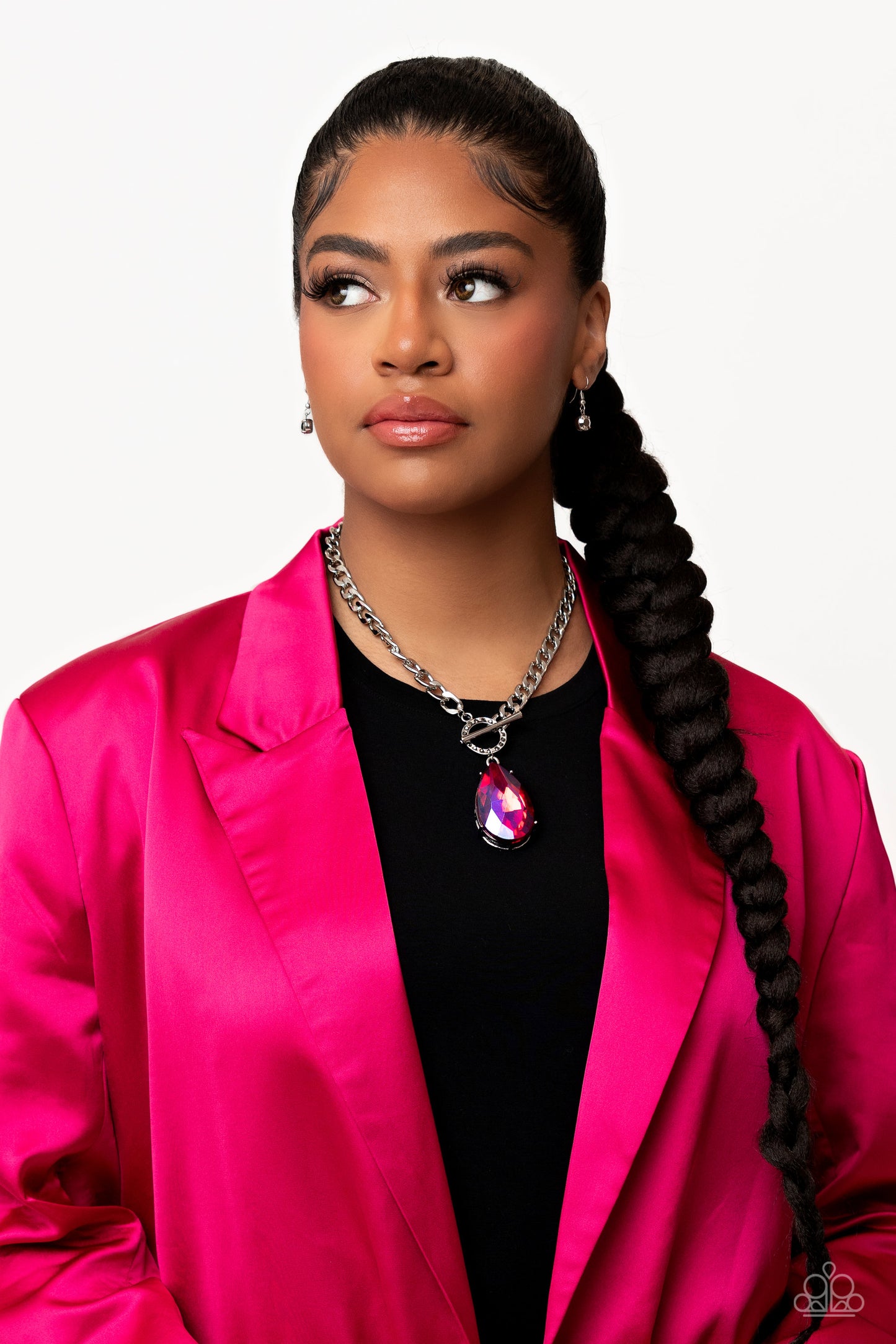 Edgy Exaggeration - Pink Necklace Earring Set