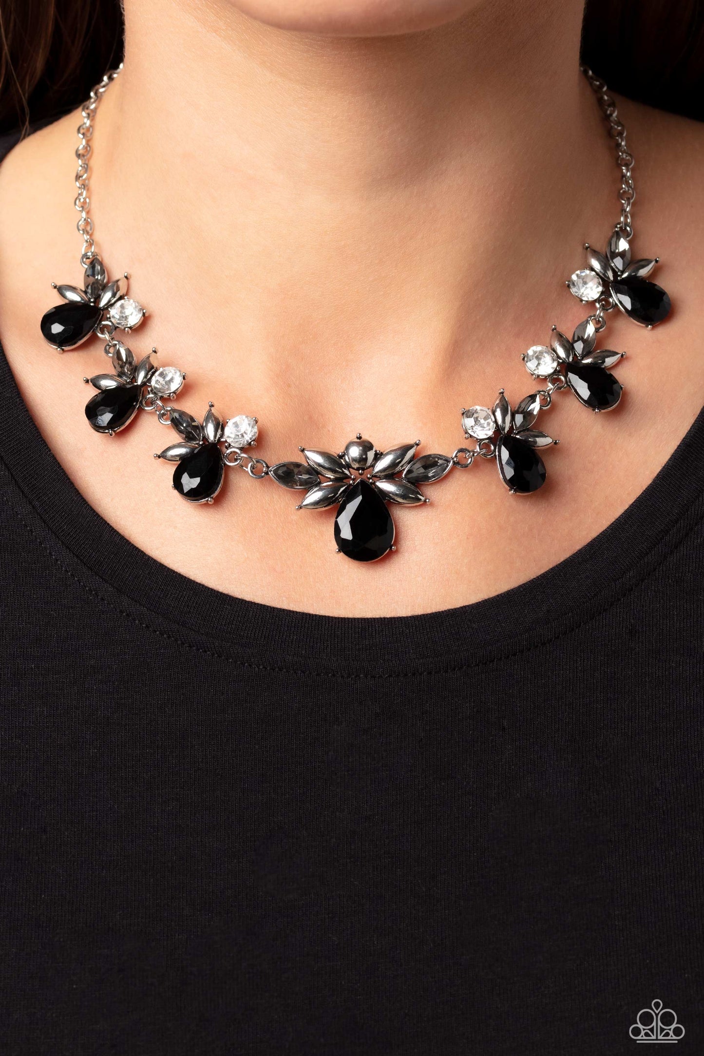 Explosive Effulgence - Black Necklace Earring Set