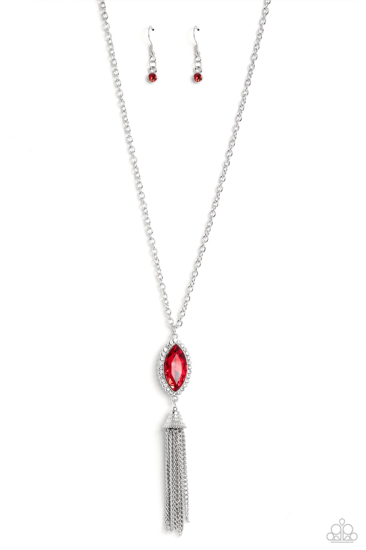 Tassel Tabloid - Red Necklace Earring Set