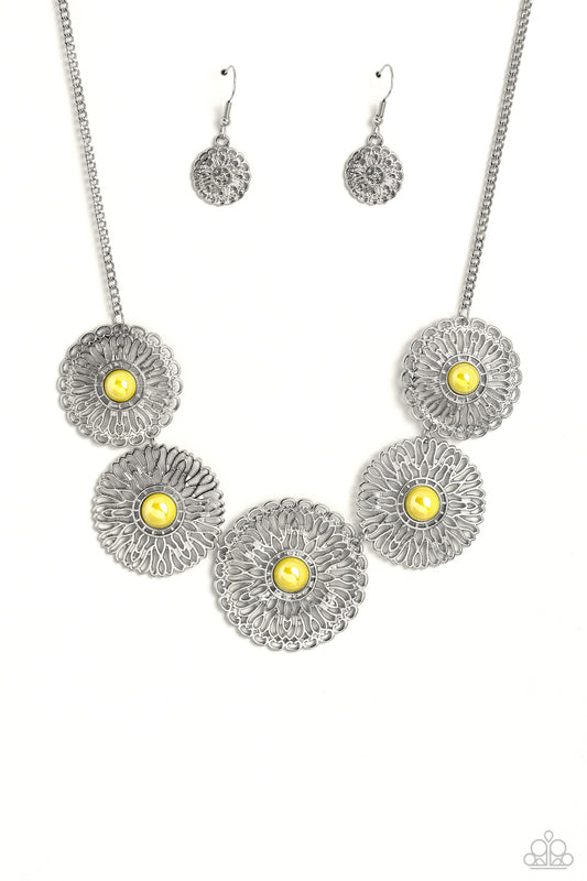 Chrysanthemum Craze - Yellow Necklace Earring Set