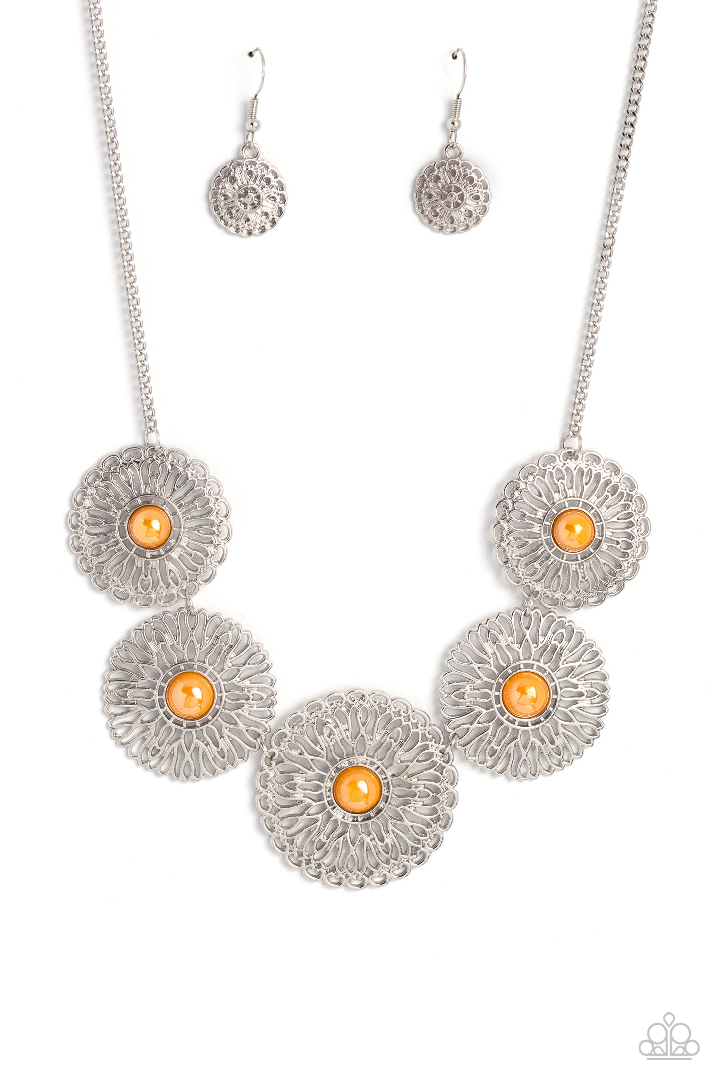 Chrysanthemum Craze - Orange Necklace Earring Set