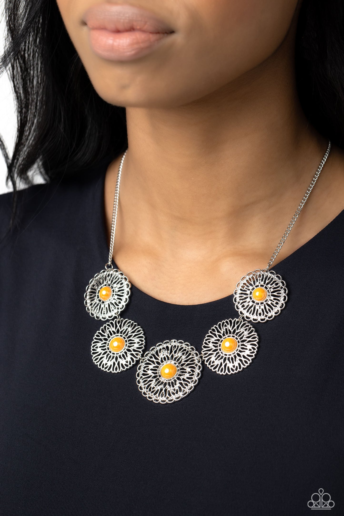 Chrysanthemum Craze - Orange Necklace Earring Set