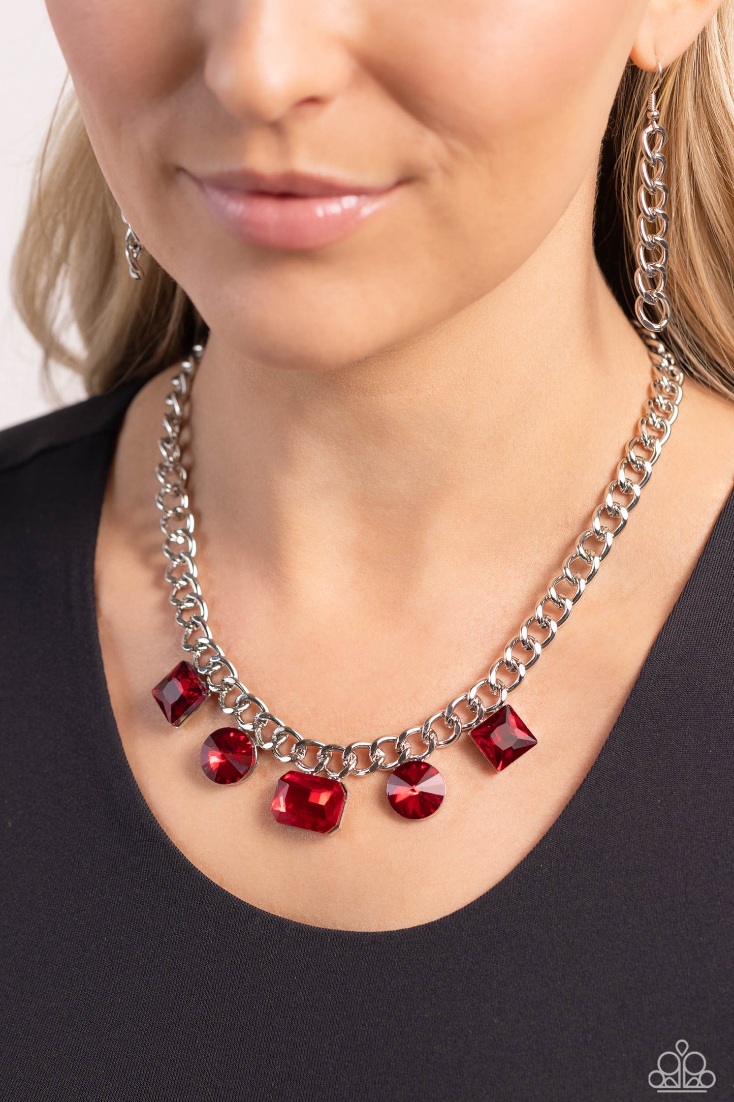 Alternating Audacity - Red Necklace Earring Set