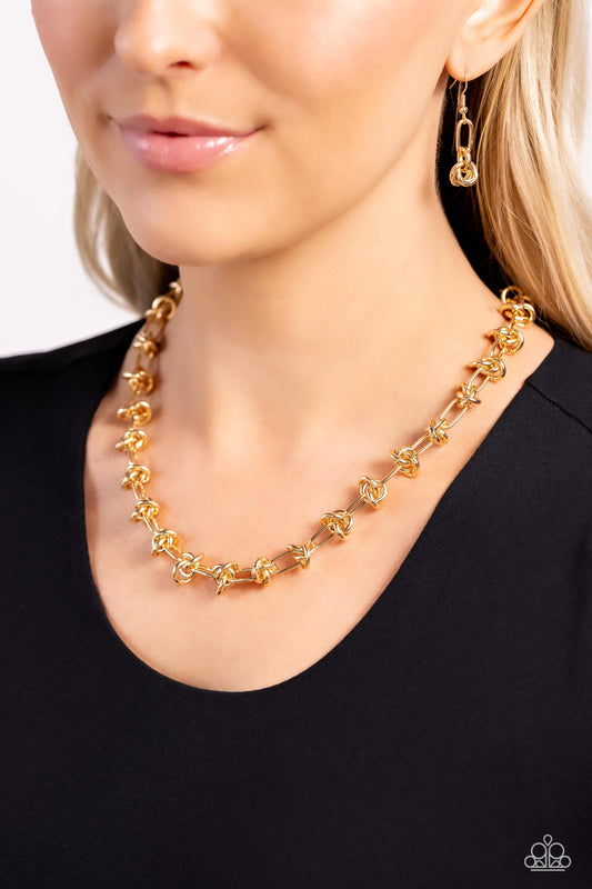 Knotted Kickoff - Gold Necklace Earring Set