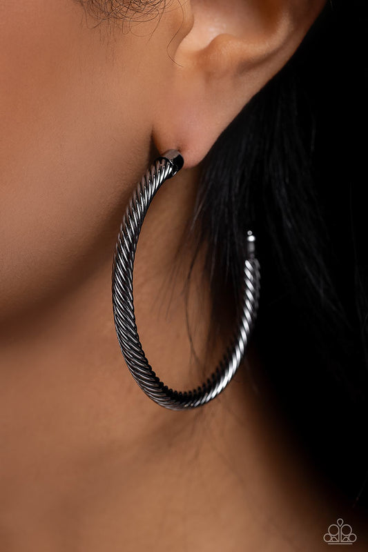 Roped in Radiance - Black hoop Earrings