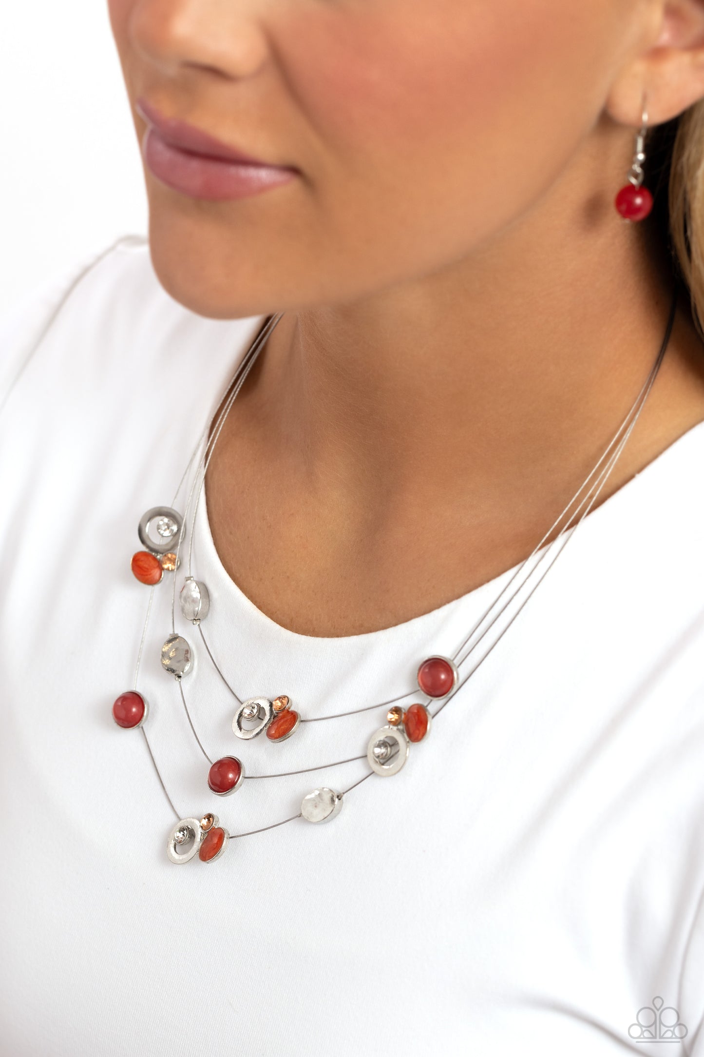 Affectionate Array - Orange Necklace Earring Set