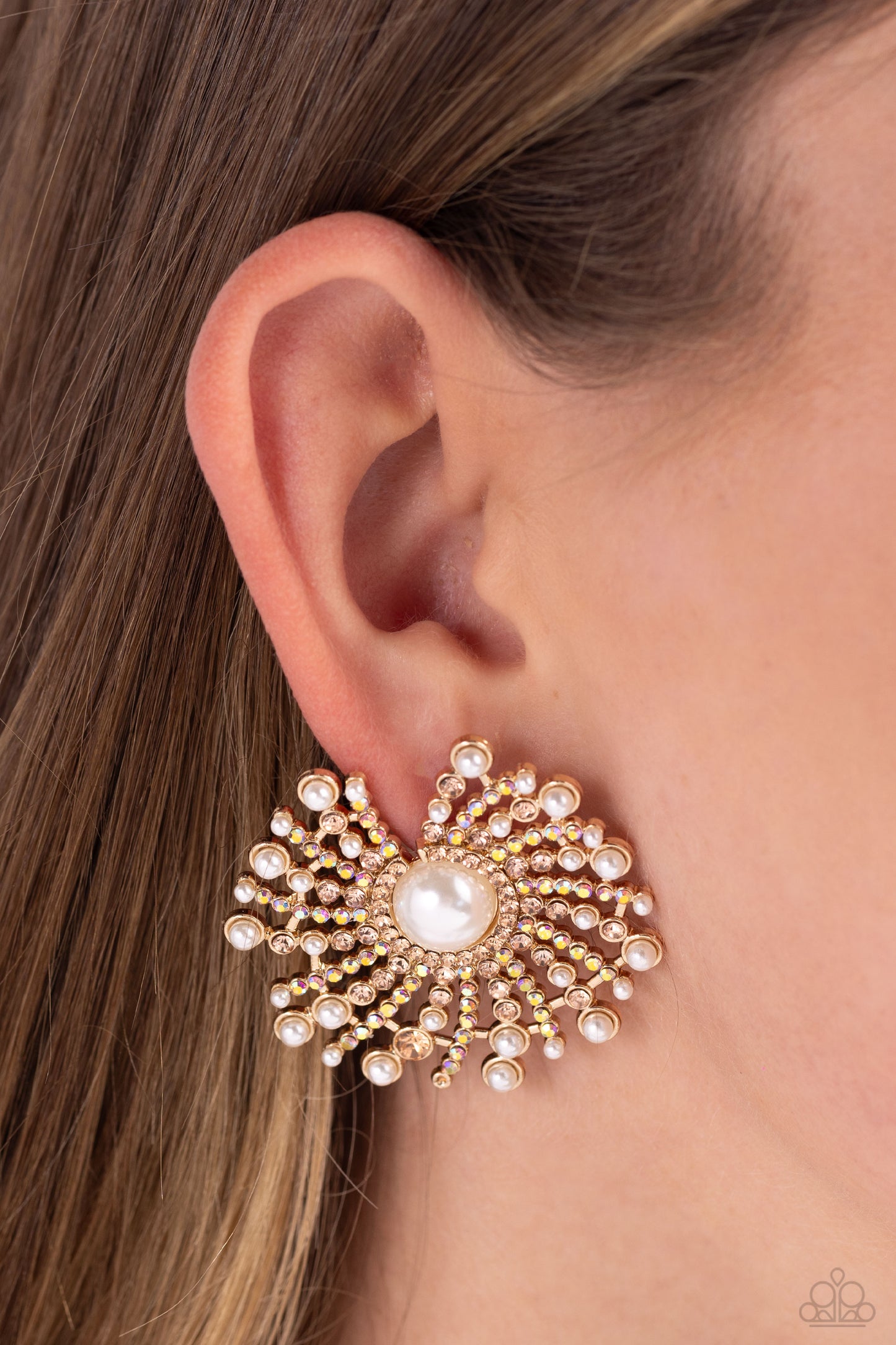 Fancy Fireworks - Gold Post Earrings