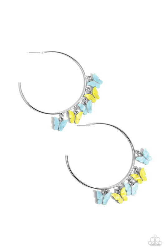 Bemusing Butterflies - Blue Hoop Earrings