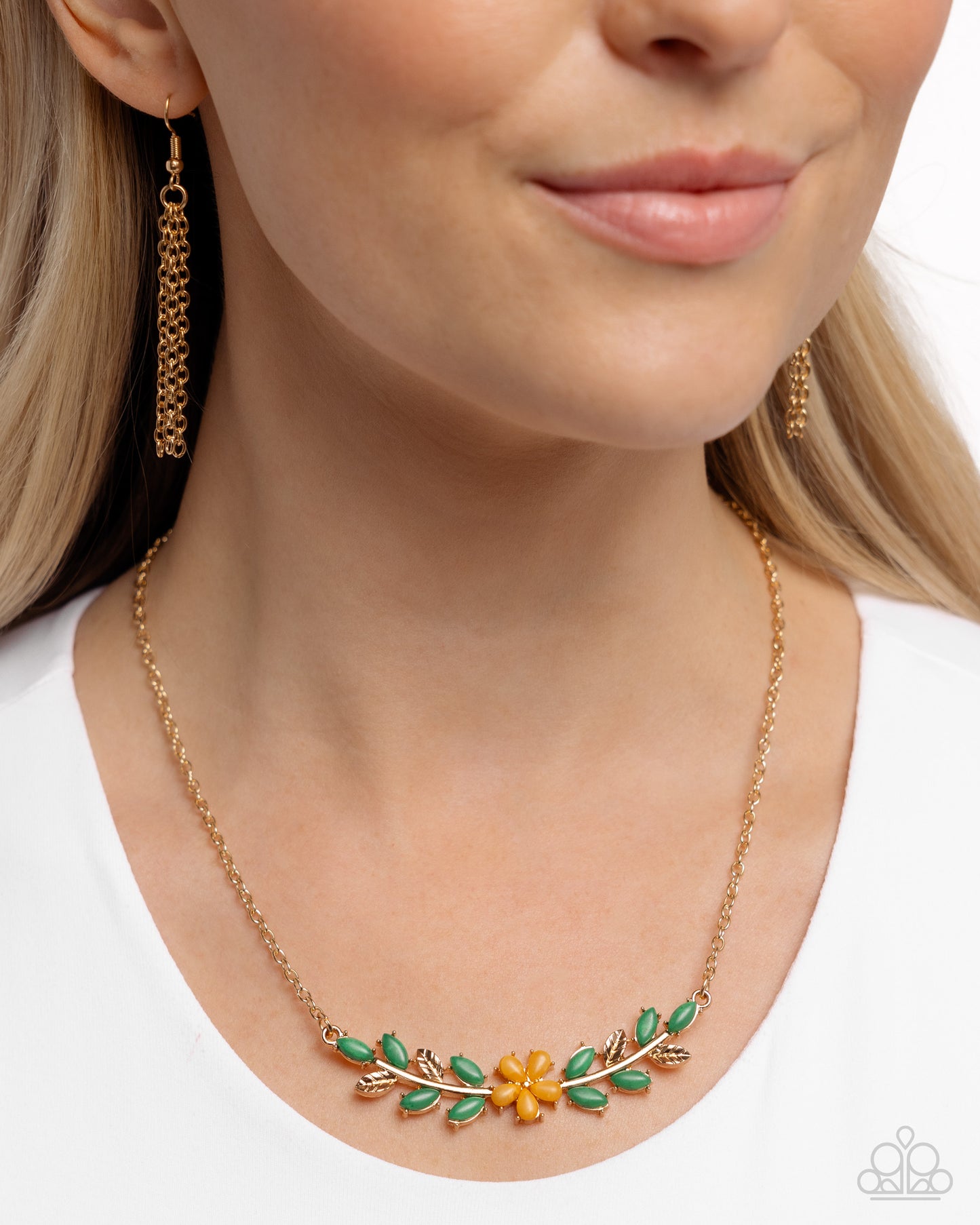 Leafy Layover - Orange Necklace Earring Set