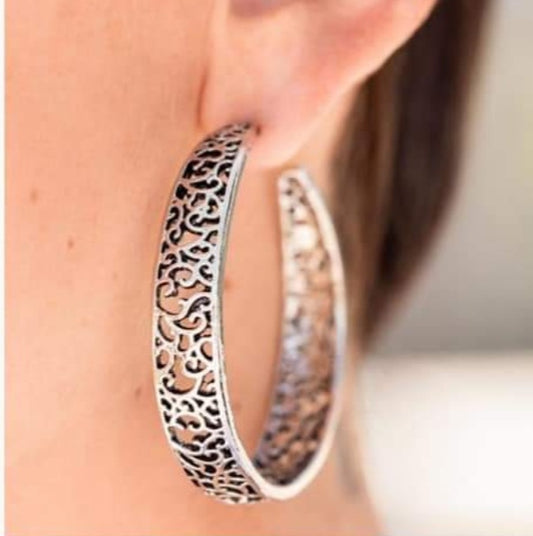 Garden for Two - Silver  Hoop Earrings