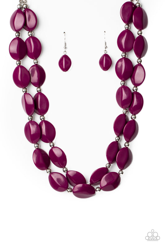 Two-Story Stunner - PurpleNecklace Earring Set