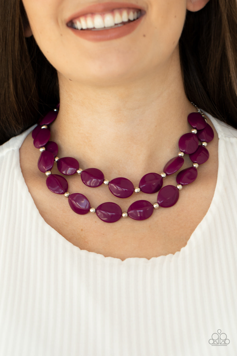 Two-Story Stunner - PurpleNecklace Earring Set