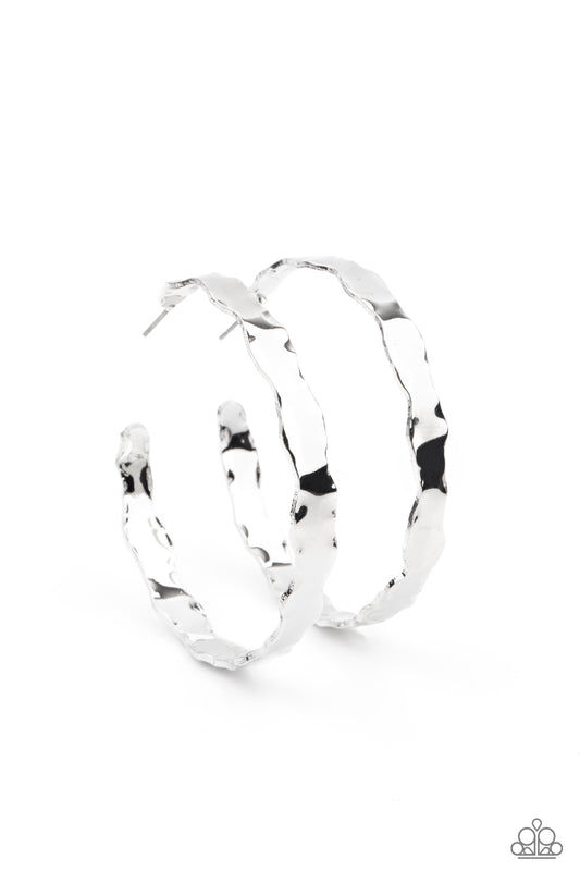 Exhilarated Edge - Silver Hoop Earrings