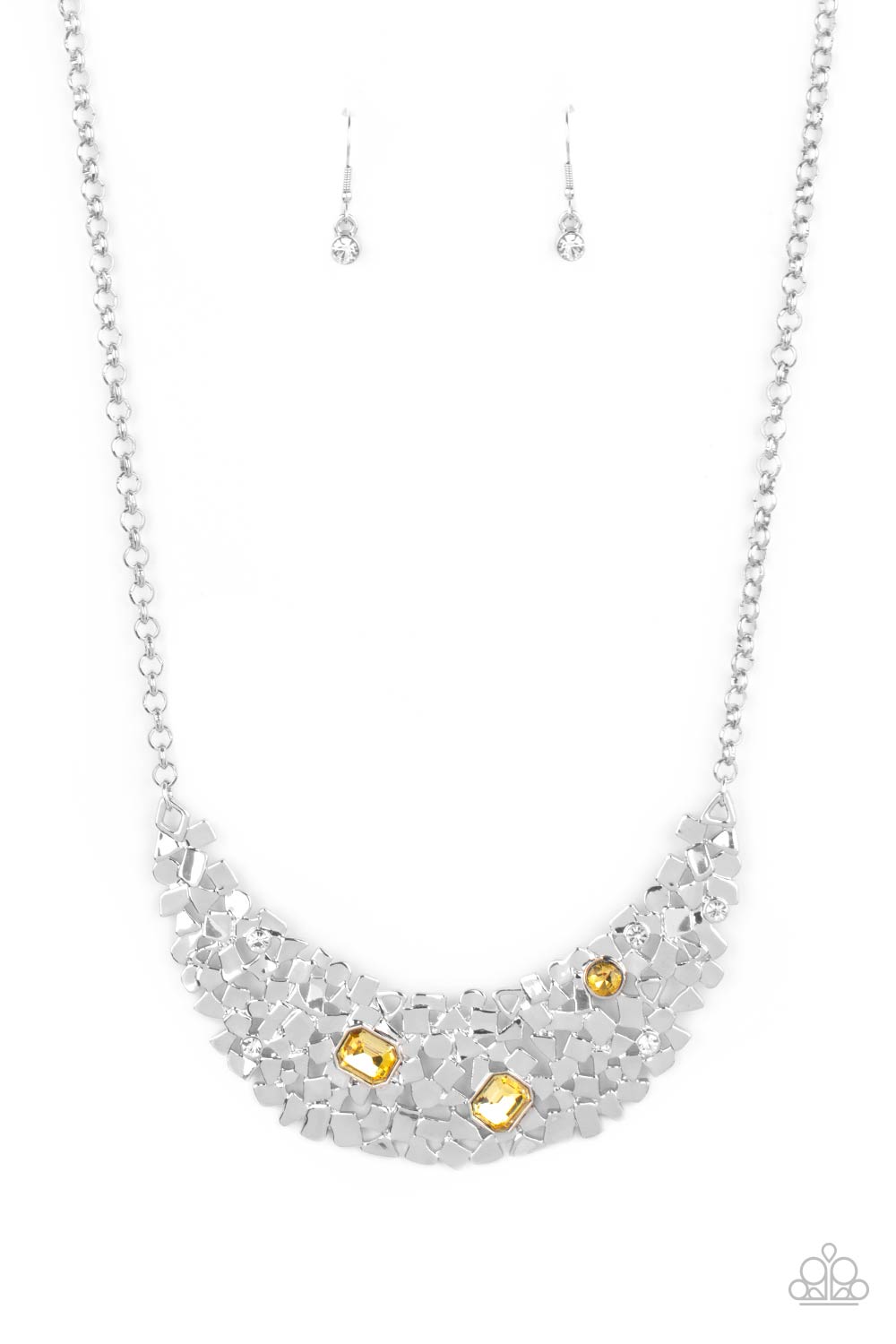 Fabulously Fragmented - Yellow Necklace Erring Set