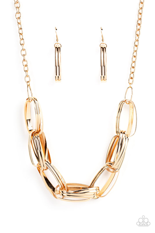 Fiercely Flexing - Gold Necklace Earring Set