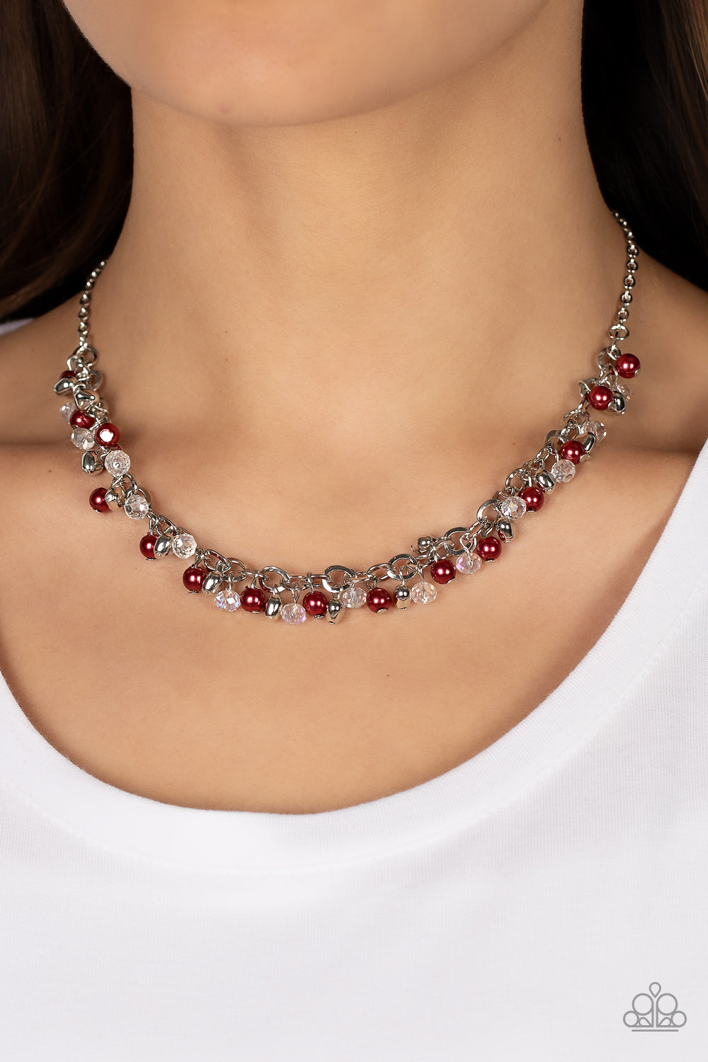 Soft-Hearted Shimmer - Red Necklace Earring Set