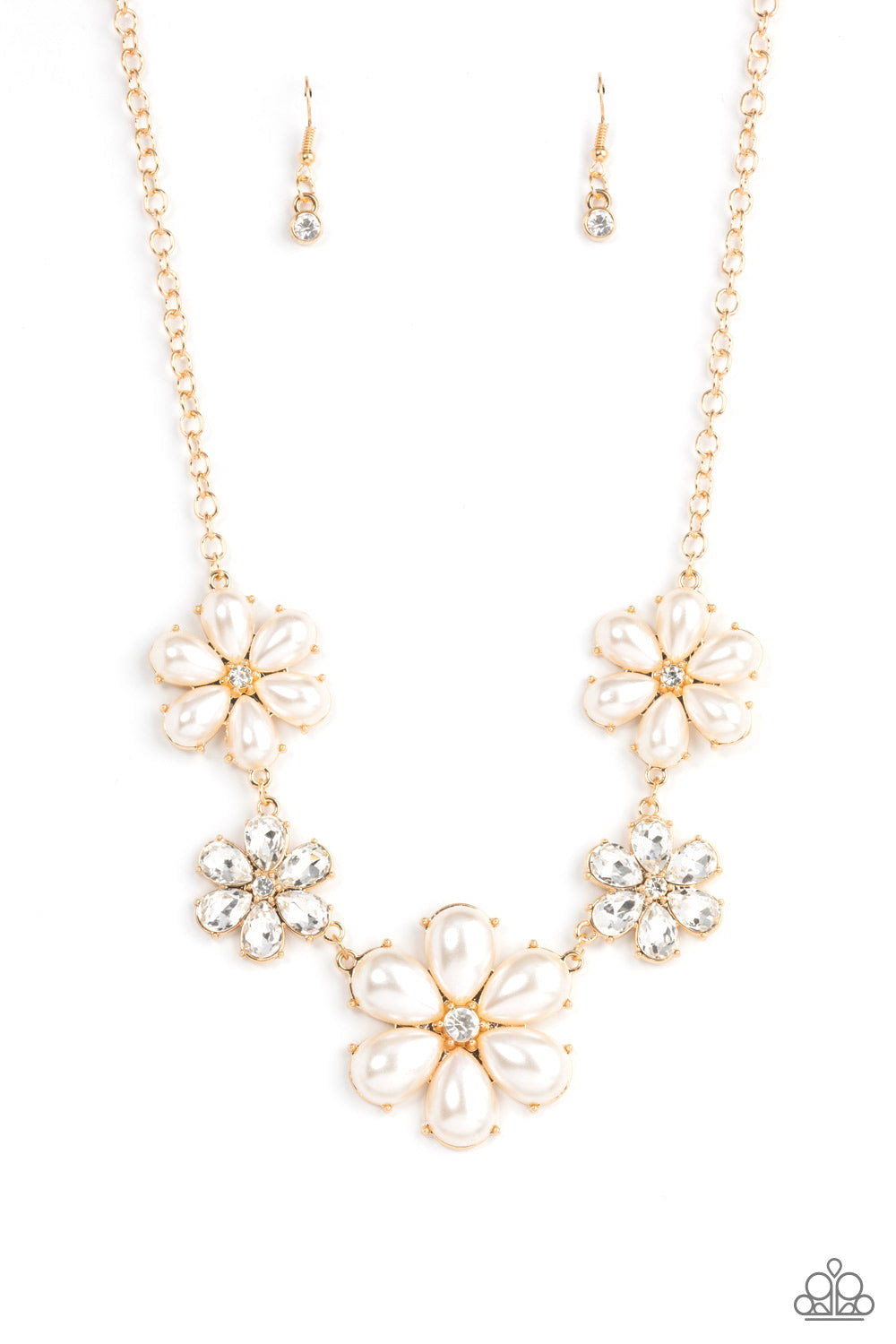 Fiercely Flowering - Gold Necklace Earring Set