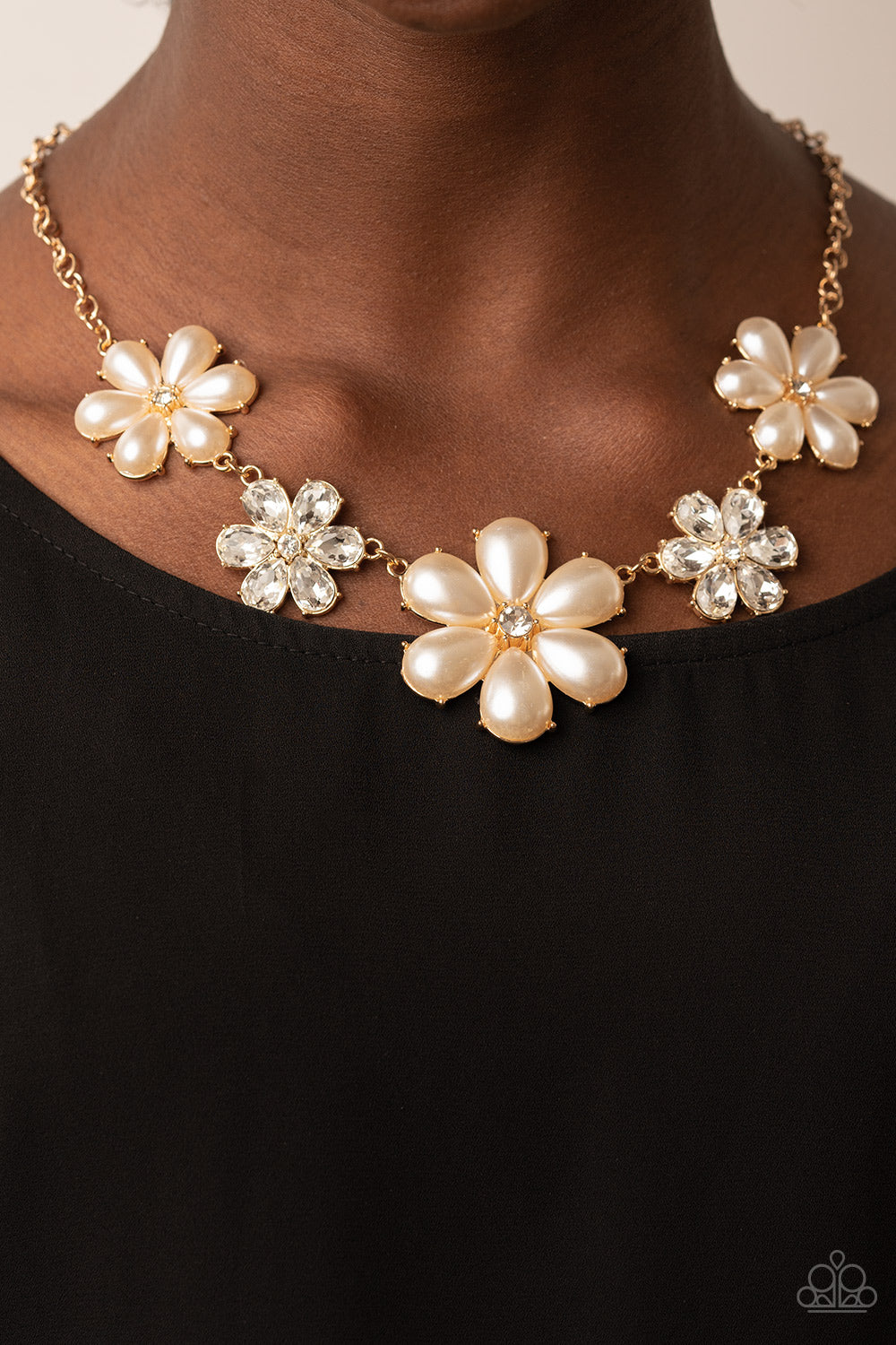 Fiercely Flowering - Gold Necklace Earring Set