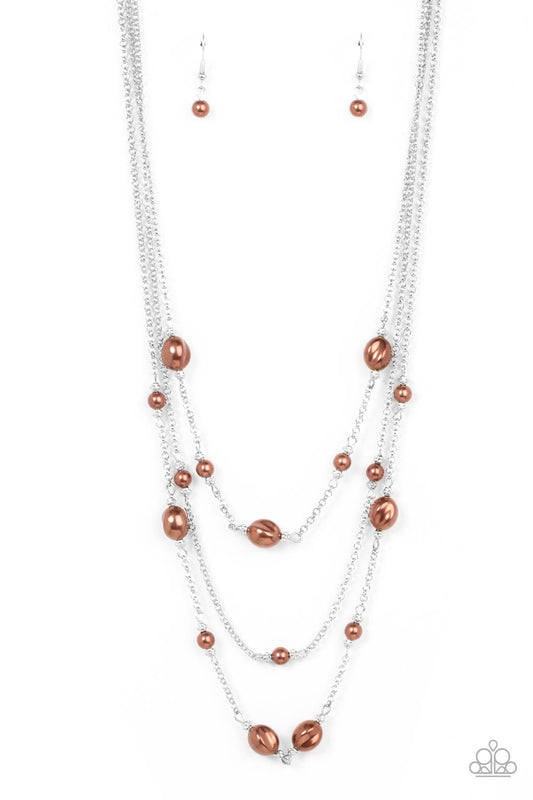 Pearlicious Pop - Brown Necklace Earring Set