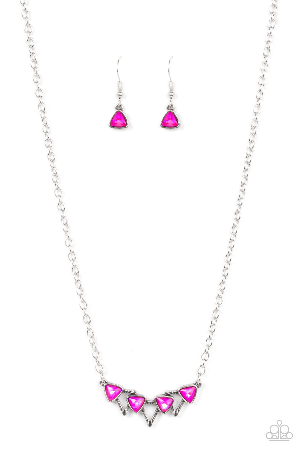 Pyramid Prowl - Pink Necklace Earring Set