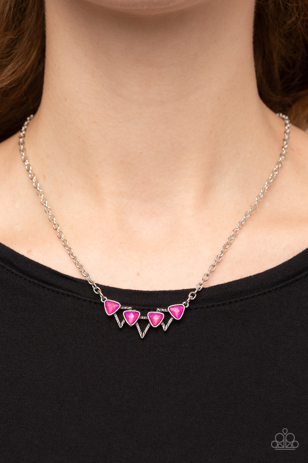 Pyramid Prowl - Pink Necklace Earring Set