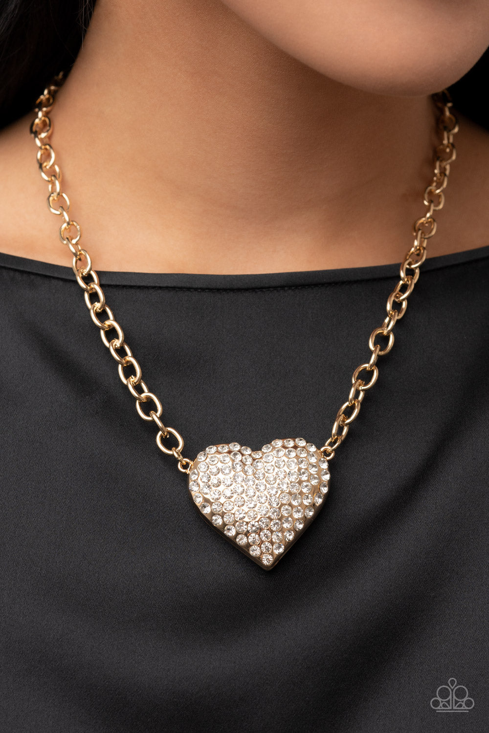 Heartbreakingly Blingy - Gold Necklace Earring Set