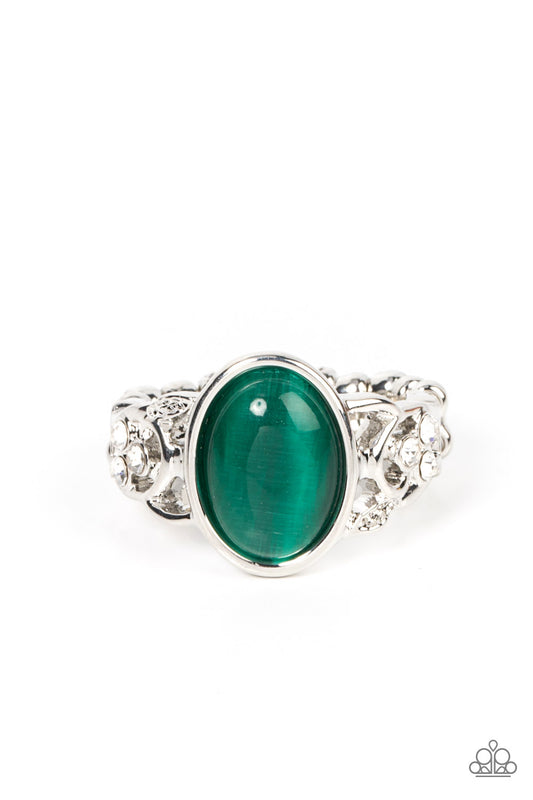 Crystals and Cats Eye - Green Ring