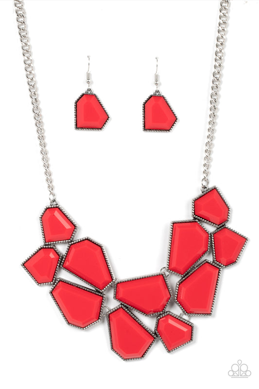 Double-DEFACED - Red Necklace Earring Set