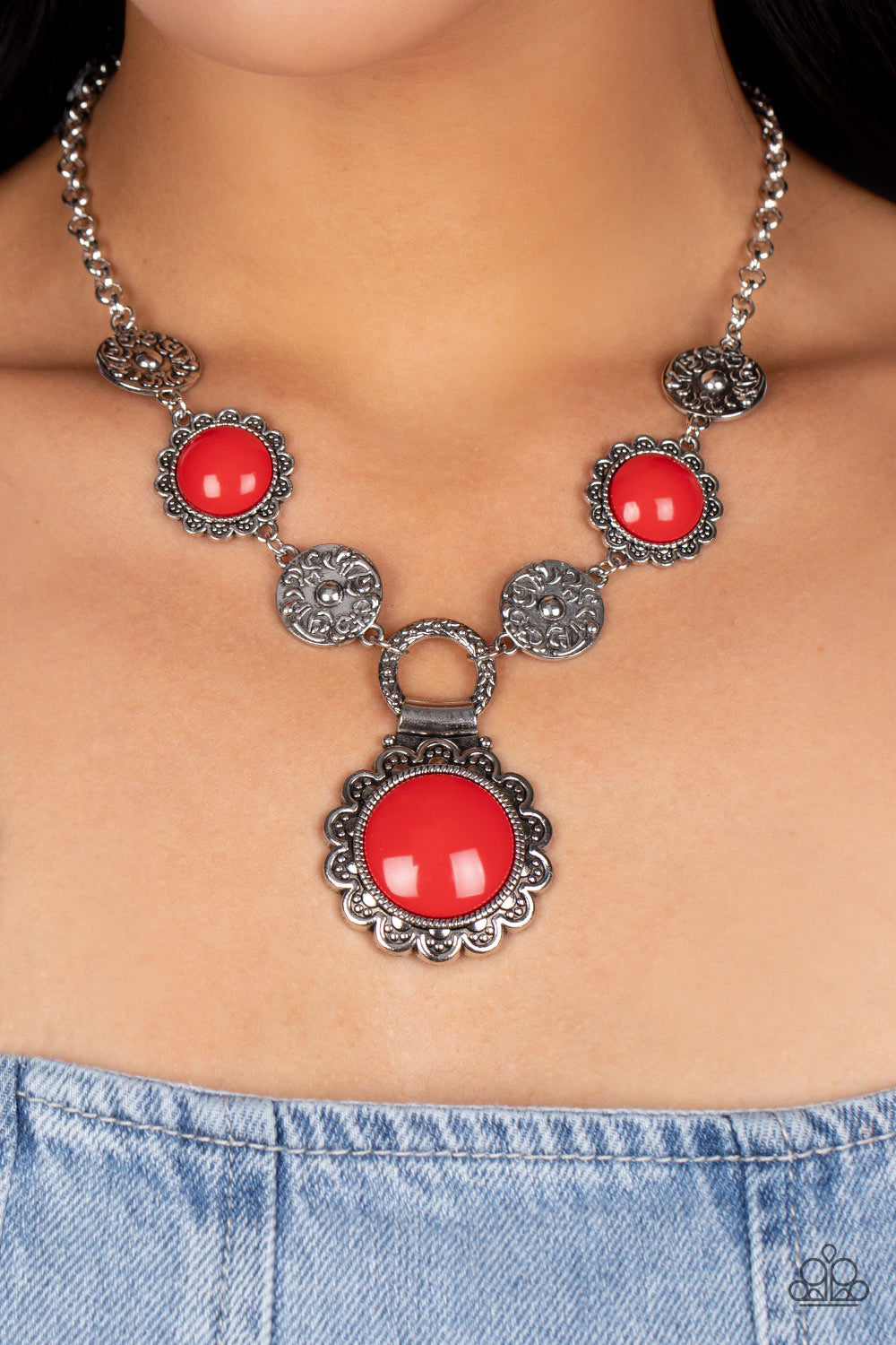 Poppy Persuasion - Red Necklace Earring Set