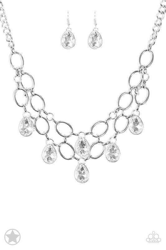 Show-Stopping Shimmer - White Necklace Earring Set